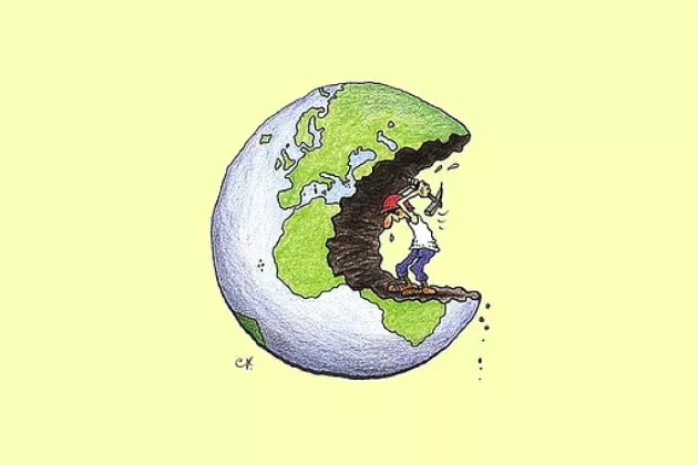 A person digging a hole in the planet earth. Illustration.